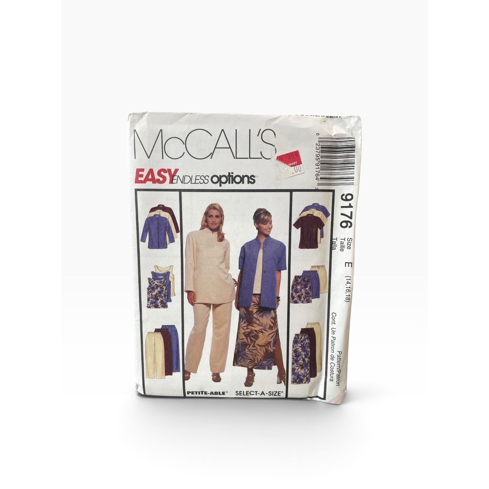 McCall's 9176 Tunic Top Pants Skirt Size E 14 16 18 1990s Easy Petite Uncut